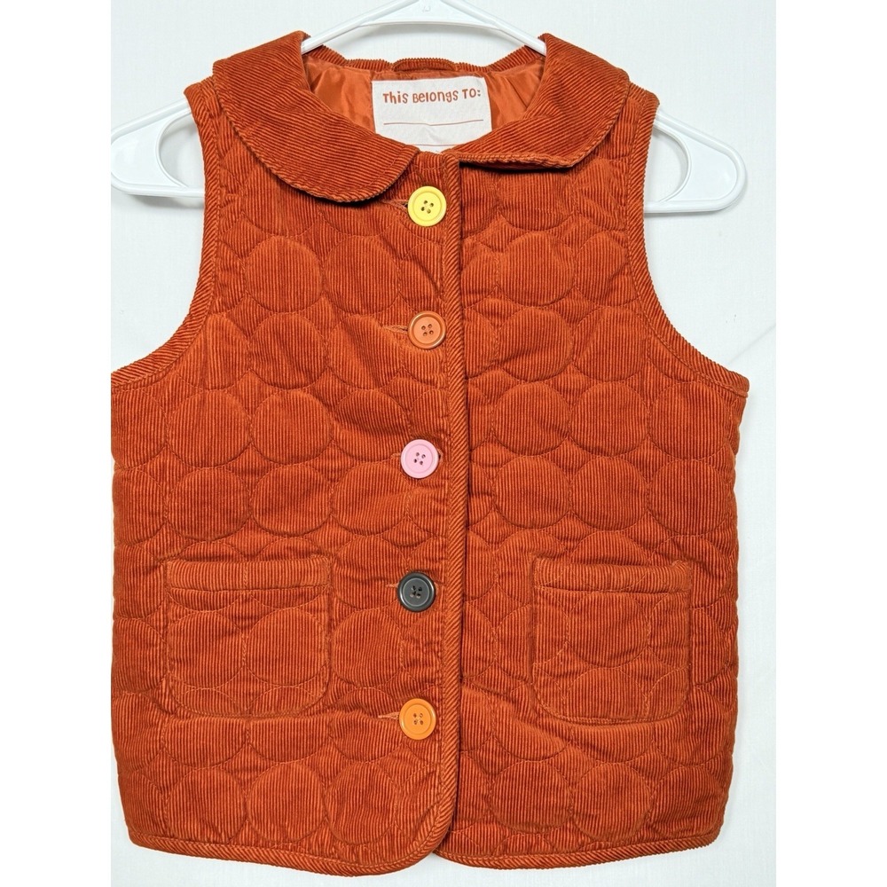 Gymboree Girls Quilted Corduroy Vest Orange 10-12 Button Front Fall Artsy Quirky